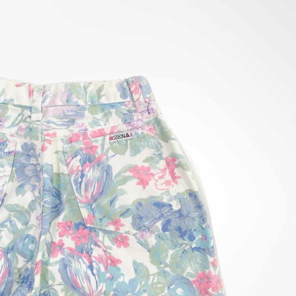 Zena Vintage 1980s 1990s Pastel Floral High Rise Denim Mom Jeans - Picture 6 of 7